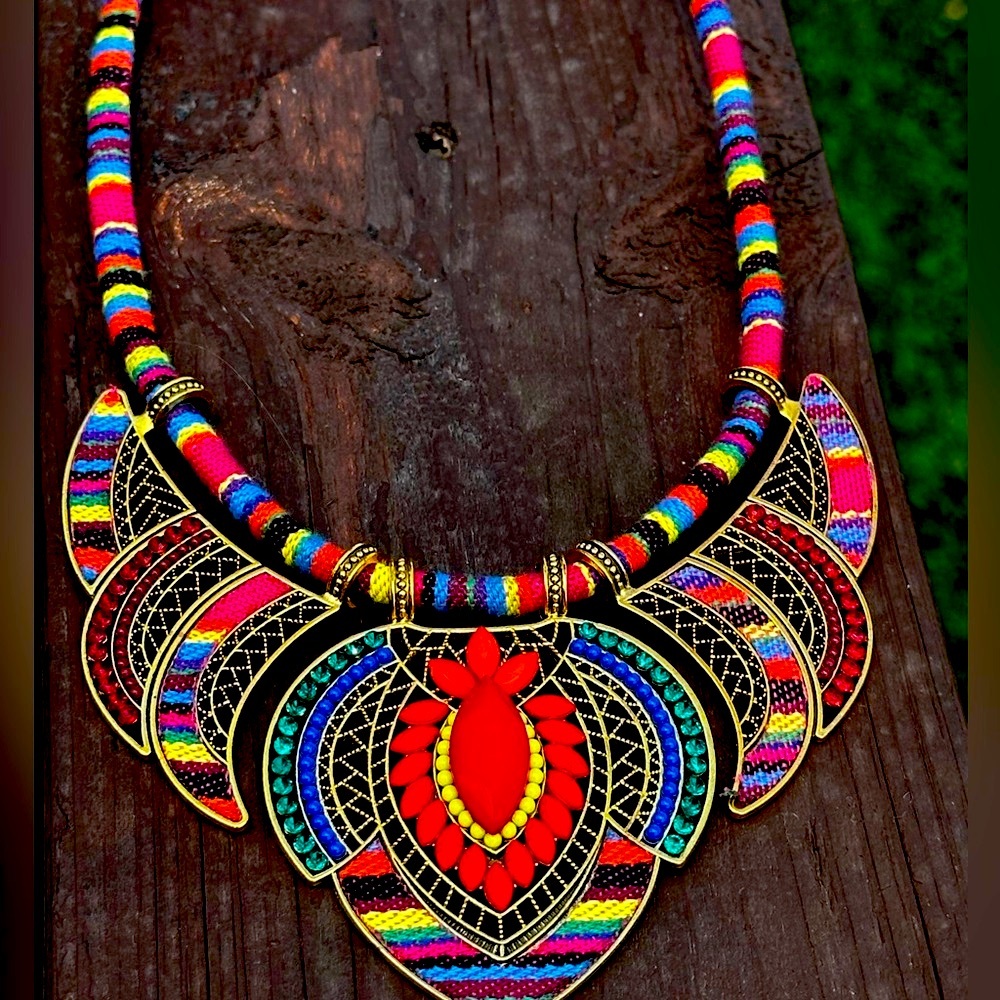 🎉Festival Boho Choker Necklace Chunky Colorful Collar Necklaces Costume Jewelry